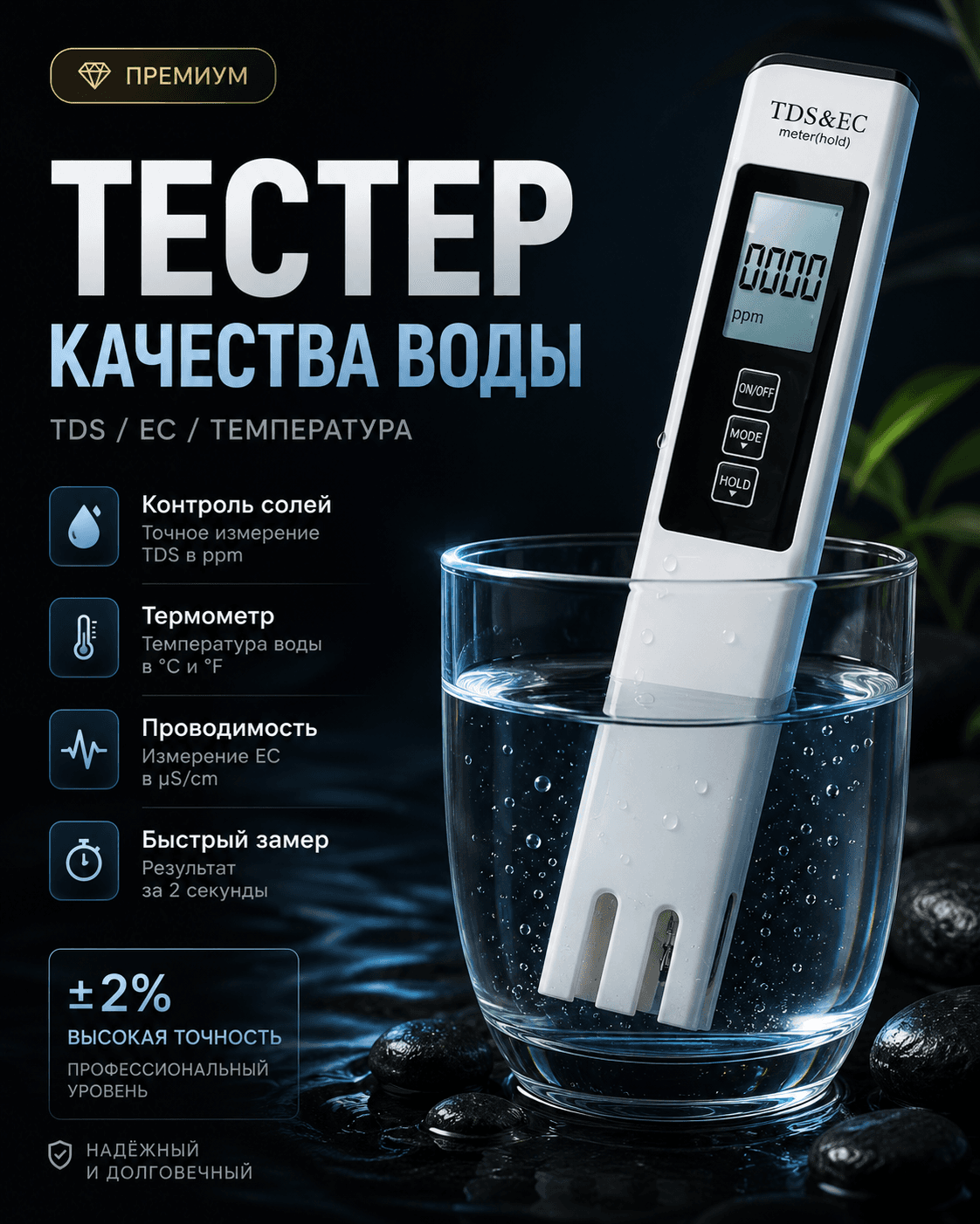 Тестер качества воды — после